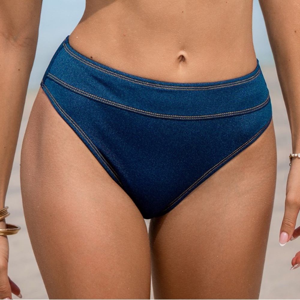 🆕 NWT High-Waisted Blue / Denim Inspired Bikini Bottom